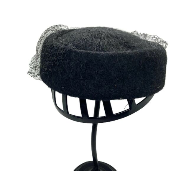 Pillbox Classic Hat Vintage 1950s Shagfelt Womens Black Felted Fur Fitted Retro - Picture 4 of 16